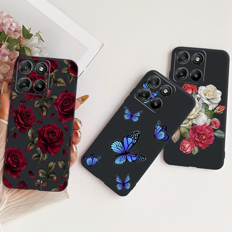 For Motorola Moto G17 Cute Flower Butterfly Cat Painted Case For Motorola MotoG17 G17 Power Black Silicone Soft Phone Cases