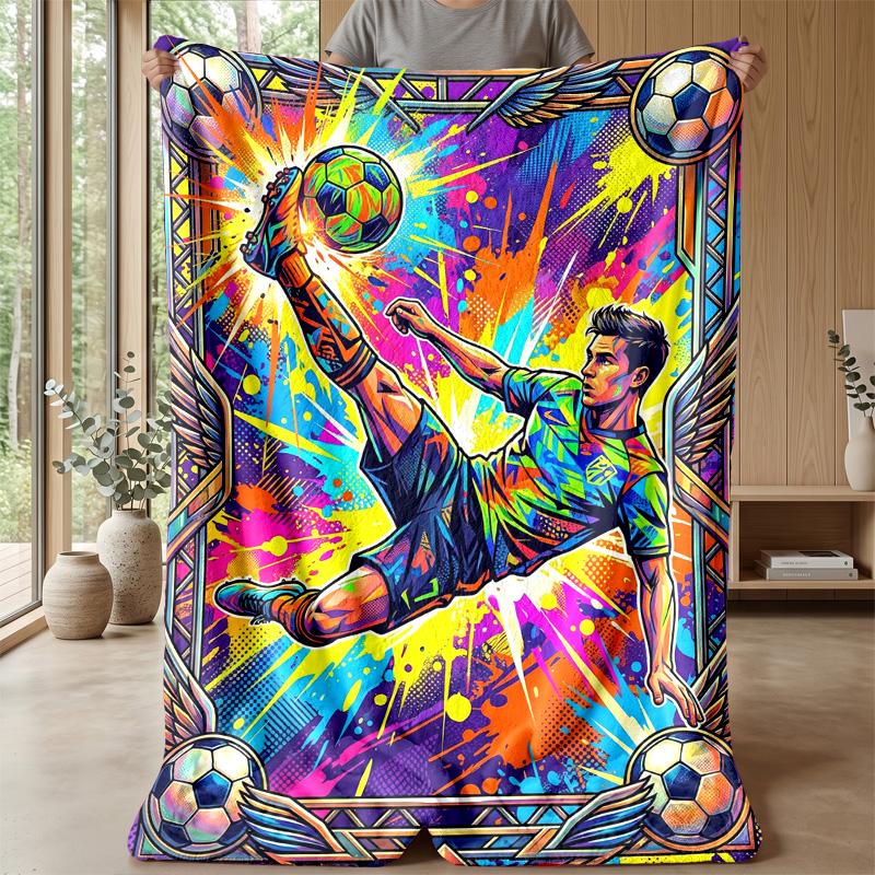 Soccer Passion In Flames Theme Blanket Lightweight Warm Flannel Blanket Decorative Throw Blanket for Home Decoration