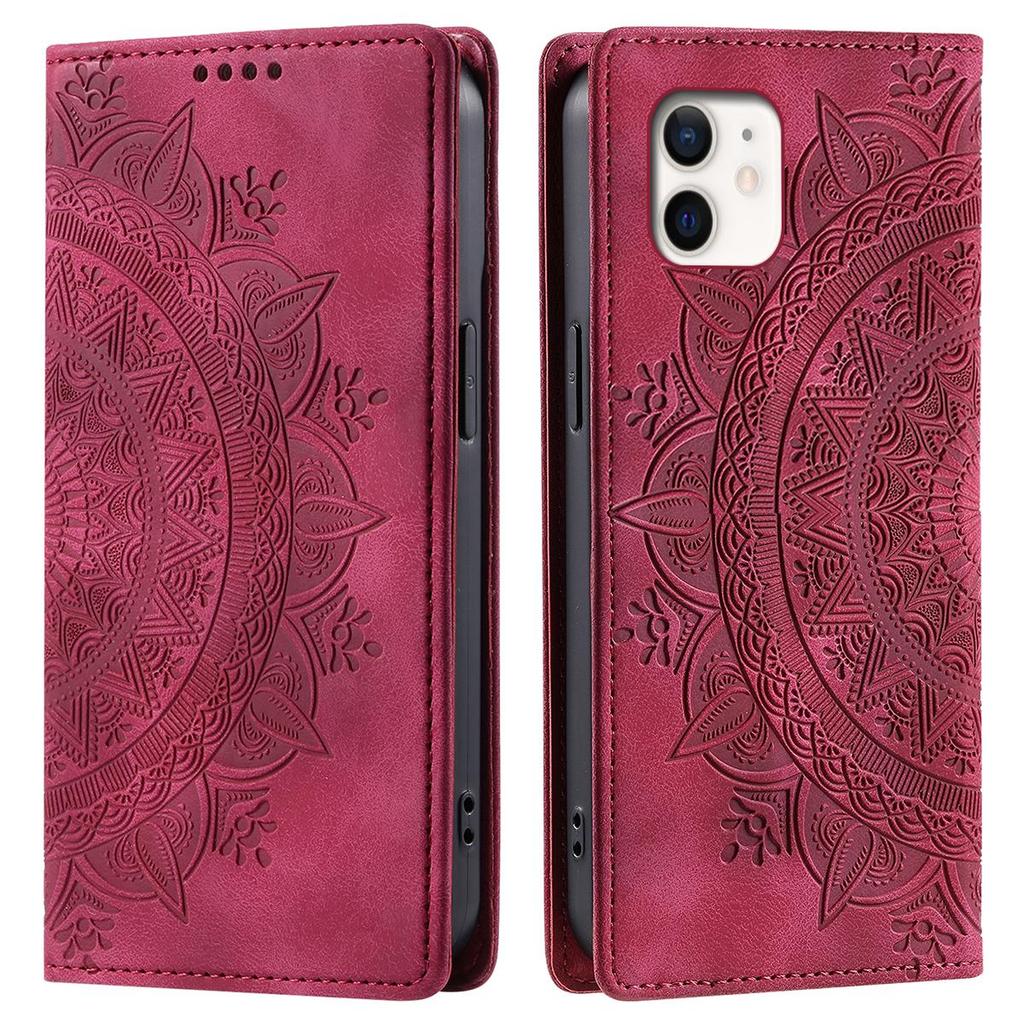 for iPhone 12,11 Mandala Embossed PU Leather Flip Wallet Case Magnetic Closure Cover