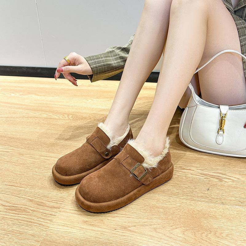 Boken Snow Boots Women's Doudou Shoes 2025 New Autumn and Winter Versatile Flat Bottom Fluffy Thickened Warm Cotton Shoes