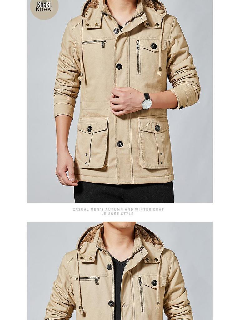 Men's Fleece Lined Windbreaker: Washed Cotton, Korean Style, Plus Size, Autumn/Winter 2022