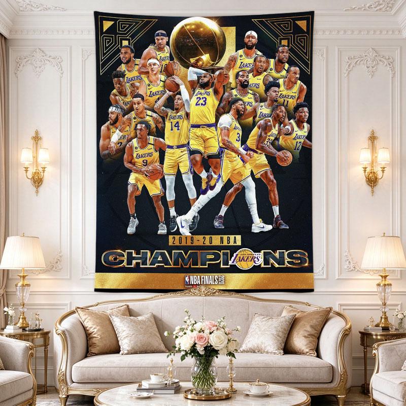 Los Angeles Lakers 2020 NBA Champions Poster LeBron Davis Trophy Gold Team