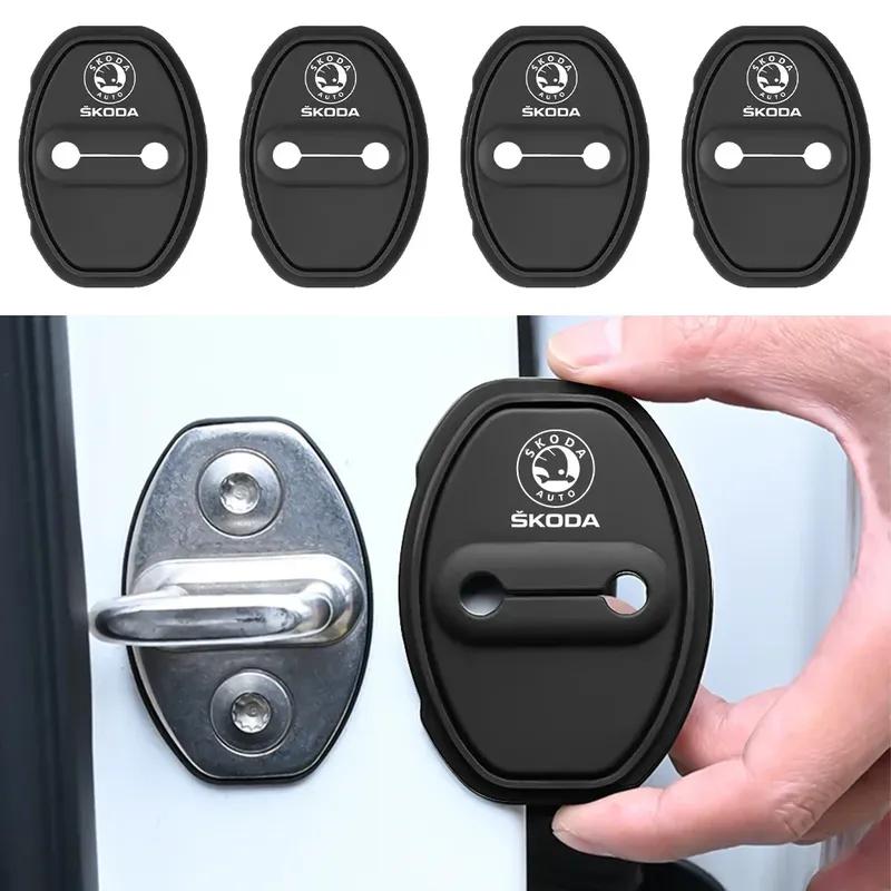 2/4PCS Silicone Car Door Lock Buckle Latches Cover Anti-collision Protection Cover For Skoda Rapid Octavia Superb Fabia Rapid