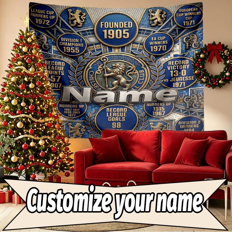 Custom Name Personalized Chelsea Football Club Print Tapestry, Wall Art Decor, Bedroom, Dorm, Apartment, LivingRoom, Party Backdrop, Gift for Birthday