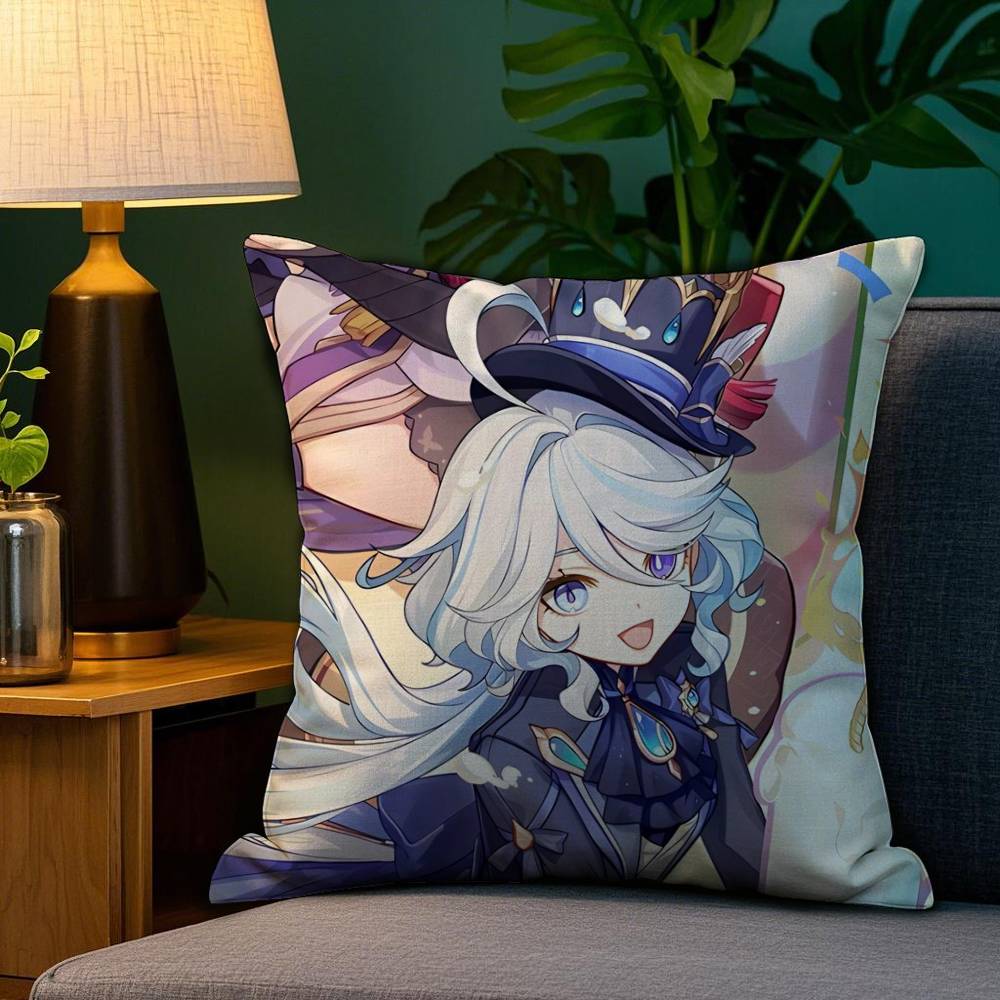 Genshin Lmpact Furina Foutiane Pillow Case Plush Fabric Soft Double Sided Print Sofa Cushion Cover Throw Pillow Covers