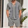 Simple Men Shirt Sets Vintage Stripe Lapel Short Sleeve Casual Shirt Beach Shorts Summer Streetwear Hawaiian Fashion Loose Suits