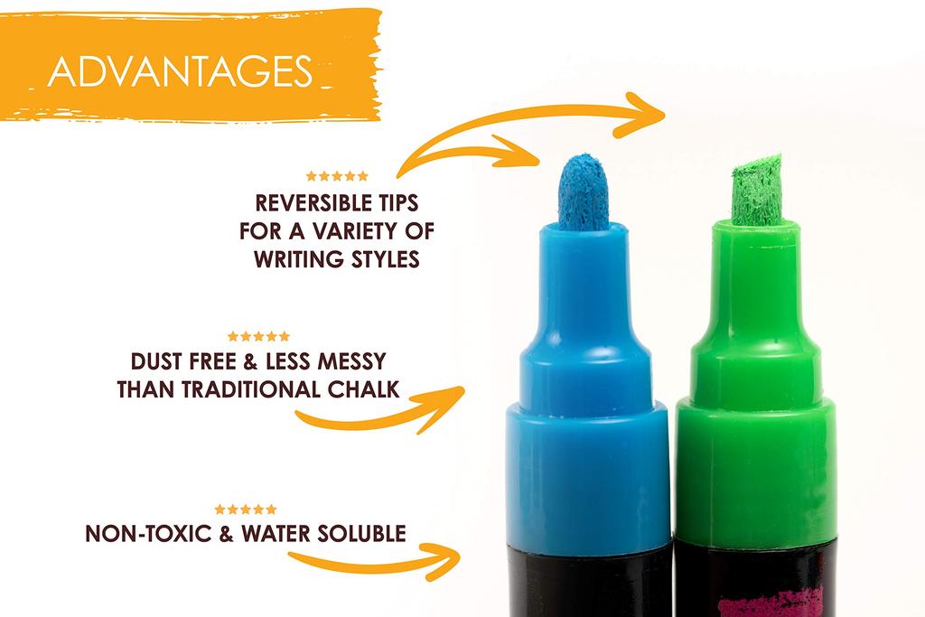 Liquid Chalk Markers 8 Vibrant Reversible Vibrant Colors for Kids and and Any Occasion - Colors, Erasable, Non-Toxic, Water-Based, Tip, Adults, Glass,