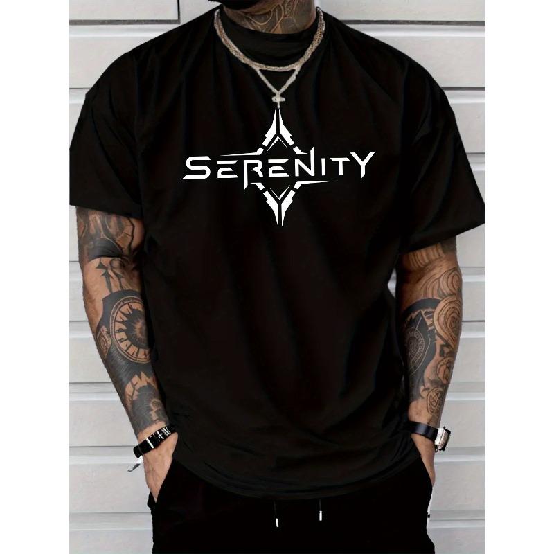 

European Size Men S Casual Fashion T-Shirt Featuring a Unique Tranquil Letter Print, Made From, Regular Fit 4XL чорний