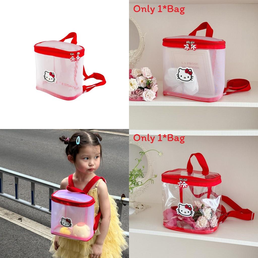 Hello Kitty Cat Pattern Transparent Kids Backpack With Breathable Pu Material For Kindergarten Children