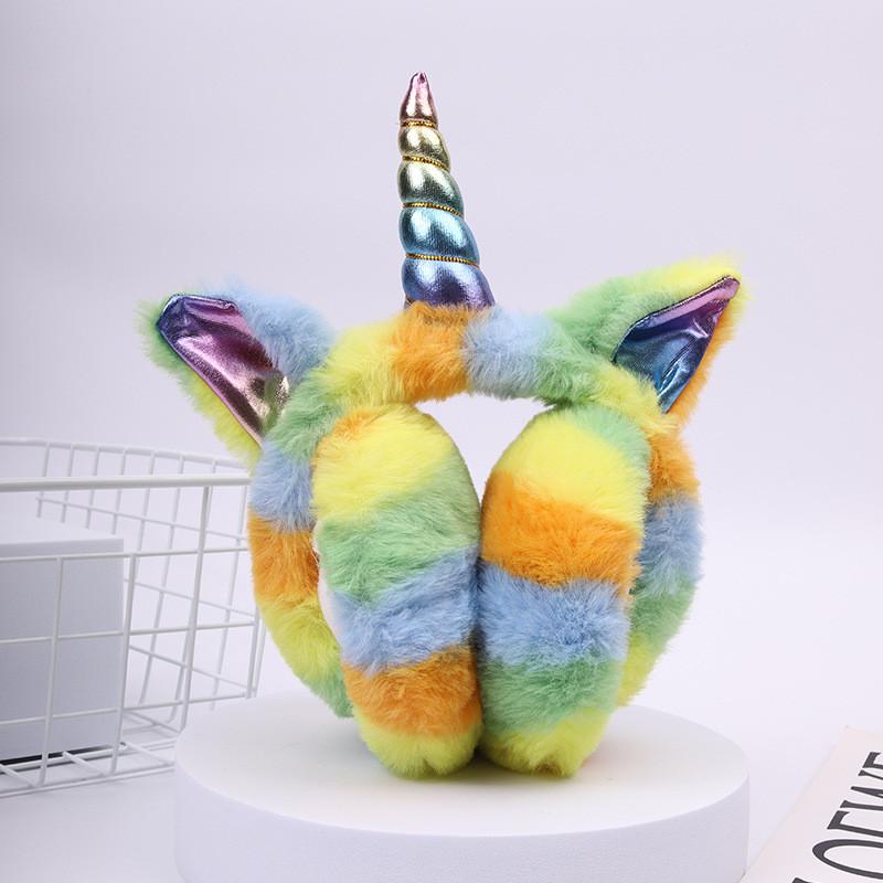 Lindas Orejeras Cálidas Infantiles de Dibujos Animados de Unicornio Estilo Conejo de Peluche Para Uso en Invierno