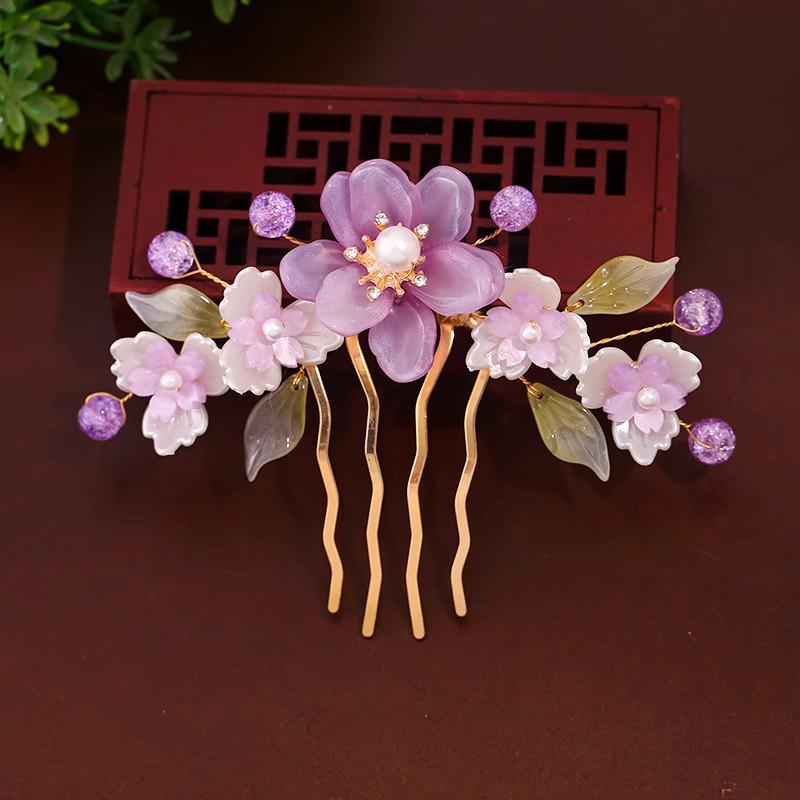 Damen Perlenblume Hanfu Haarnadel Kamm – Antiker Stil Hochsteckfrisur Accessoires