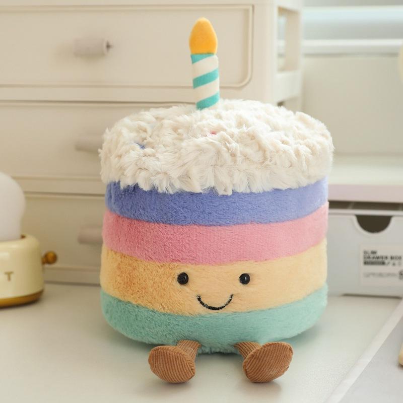 Cute Jc Style Rainbow Cake Plush Doll Happy Birthday Gift Doll Fun Atmosphere Gift