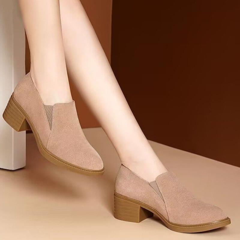 Fashion Women's Coarse Heel Shoes Spring New Pointed Suede Sleeve Anti-slip Wear-resistant Weigh-in High Heels