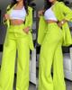 Women's Solid Color Split Sleeve Lapel Suit Straight Pants Suit