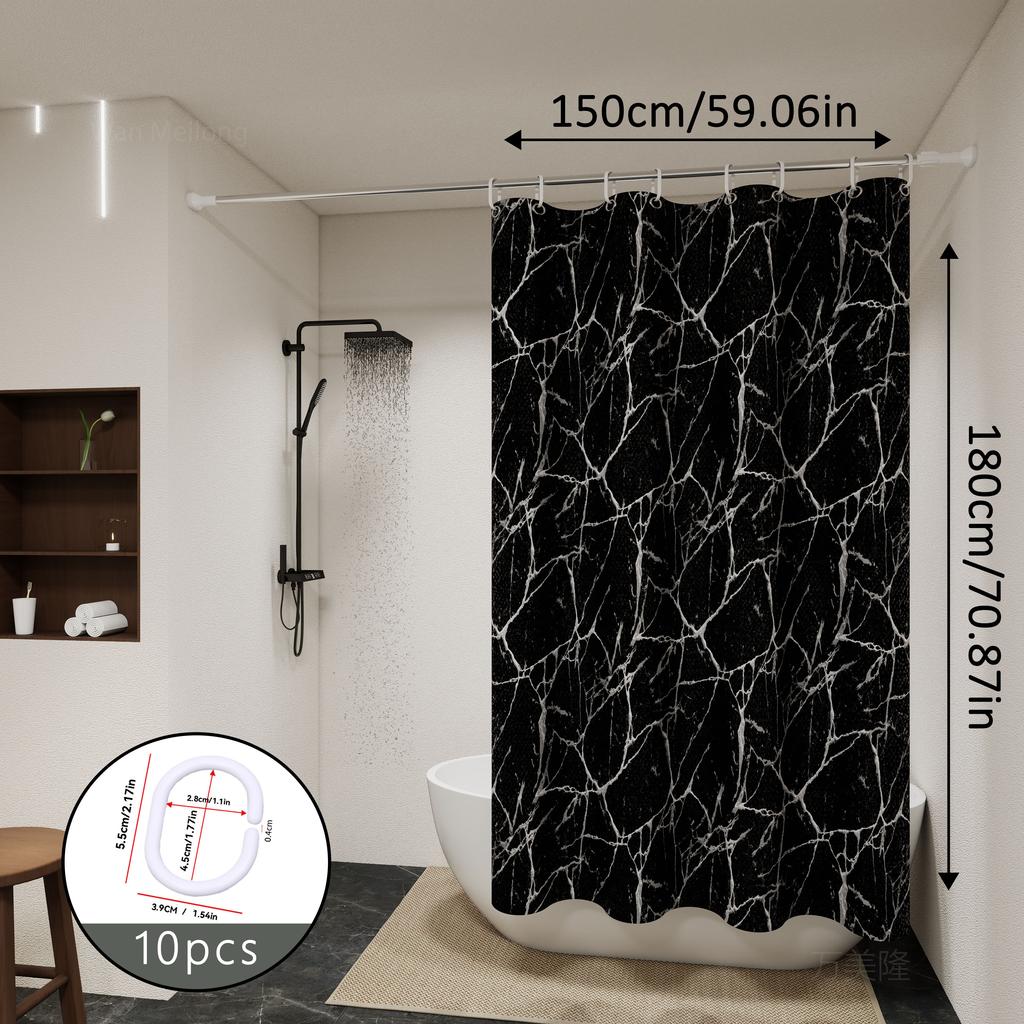 Fashionable and versatile black marble bathroom partition curtain, bathroom shower curtain, and toilet partition shielding curta