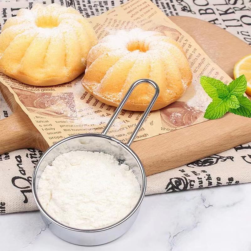 Stainless Steel Flour Sieve Fine Mesh Strainer Baking Flour Sifter With Handle Handheld Coffee Powder Mesh Sieve Baking Tools