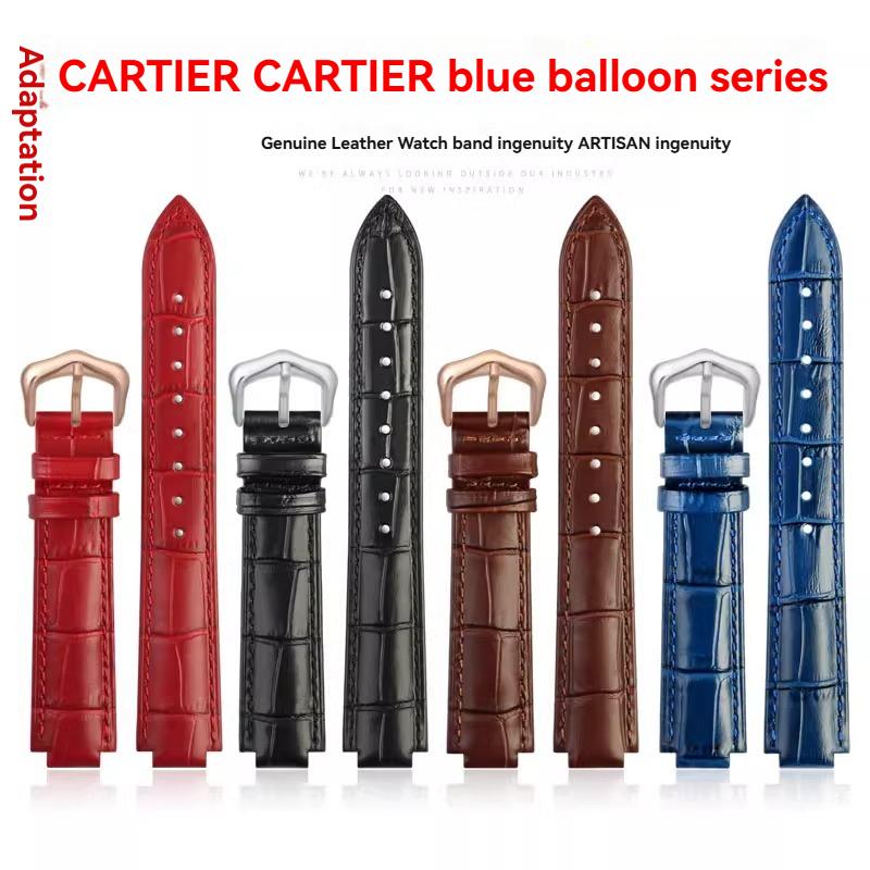 Für Cartier Echtleder-Uhr mit Damen-Uhrenkette, blaue Ballon-Dornschließe, konvexer Mund-Rindsleder-Herren-Uhrenkette