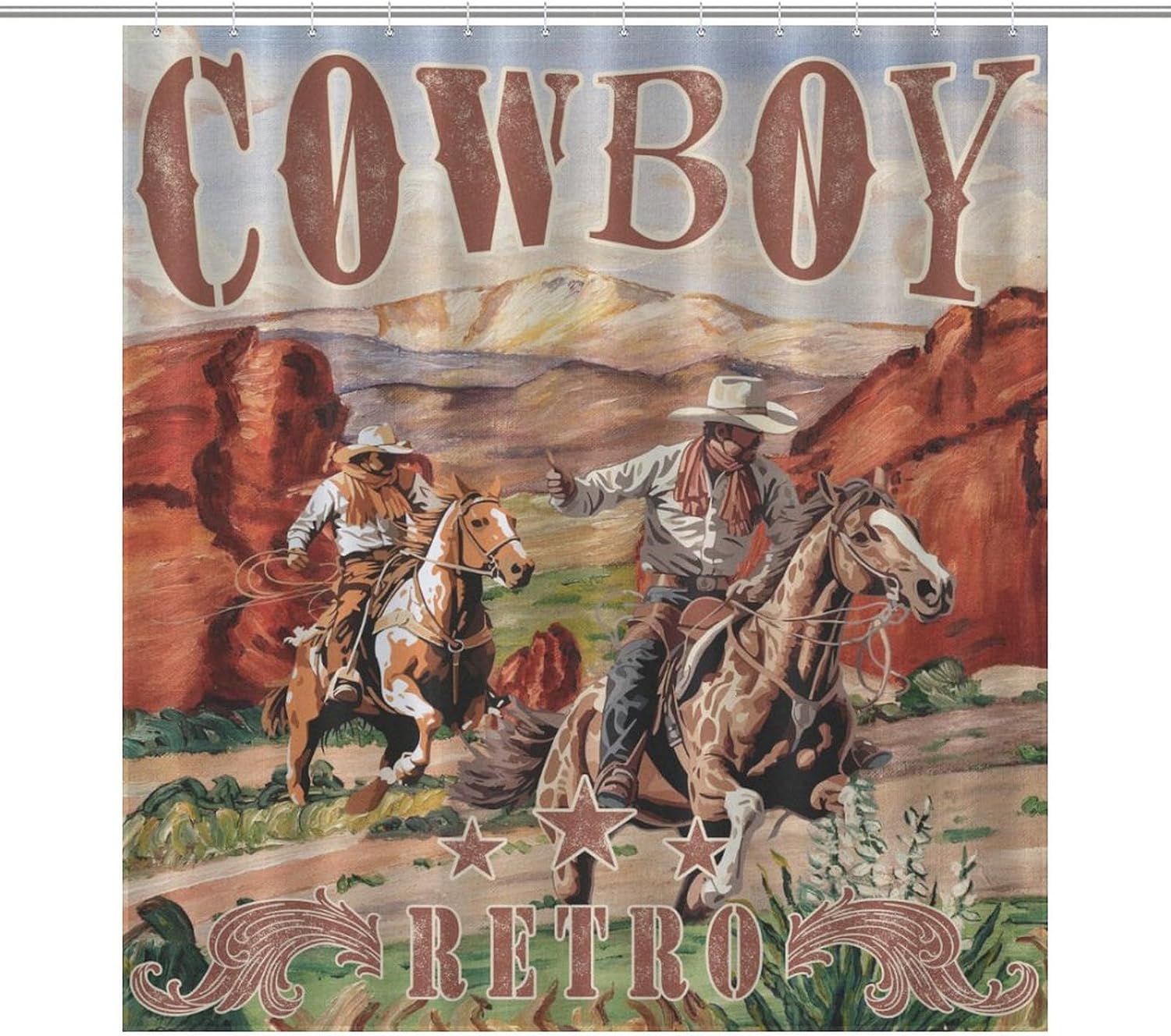 

Western Shower Curtains for Bathroom, Cowboy Cartoon Decor Pattern Print Bath Drapes Set with Hooks, Waterproof Fabric Windows 90x180CM