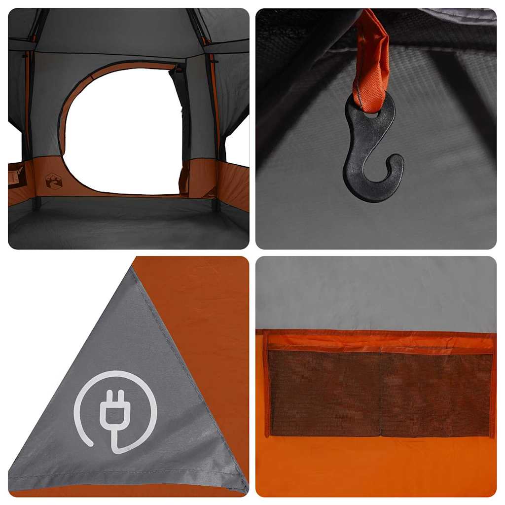 5 Person Family Tent Gray and Orange 333 x 317 x 194 cm