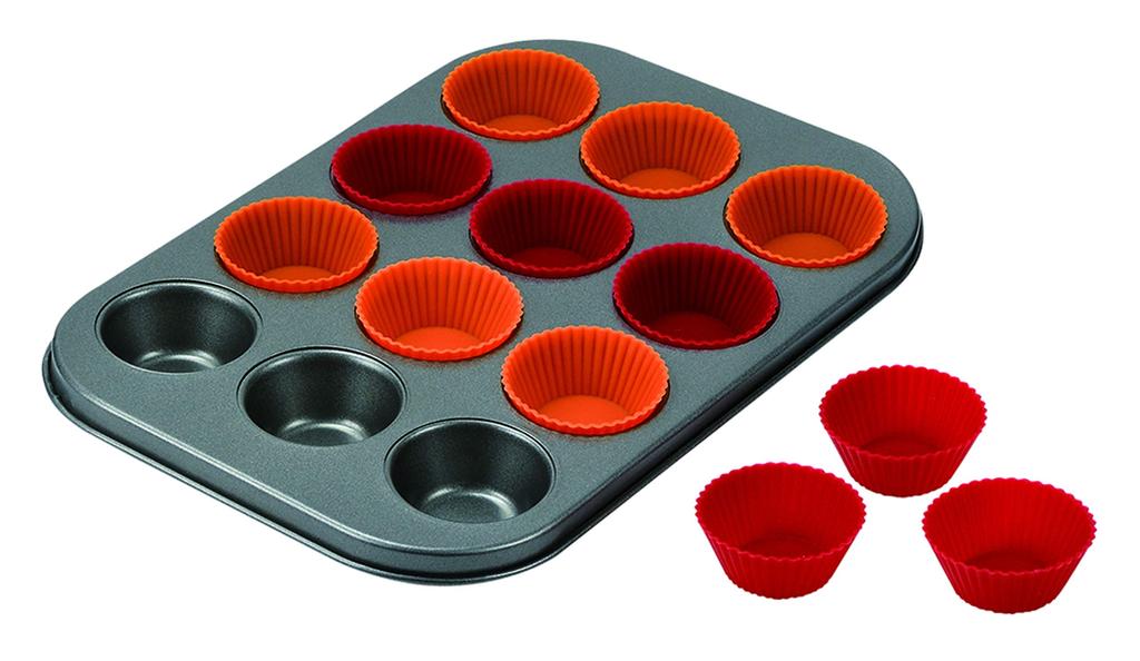 Pearl Metal Bakemaid Silicone Muffin 12 with Silicone Pan, Cavities, Cups, D-6589