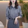 Elegant Age-Defying Striped Long-Sleeve Shirt for Women - Versatile Slimming Top for Spring & Autumn