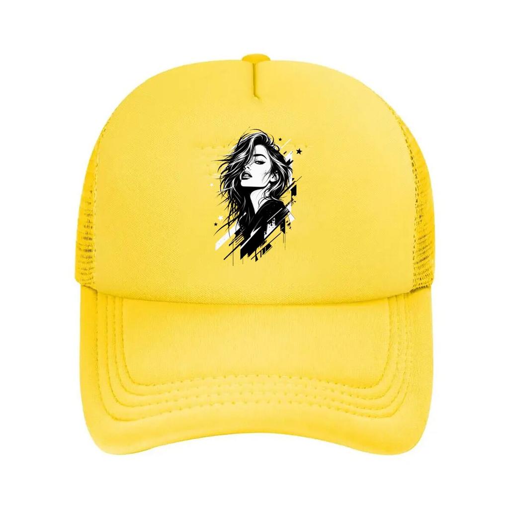 Monochrome Windblown Rebel Glam Port Mesh Baseball Cap Polyester Forward Observations Hat Adjustable Golf Hat Summer