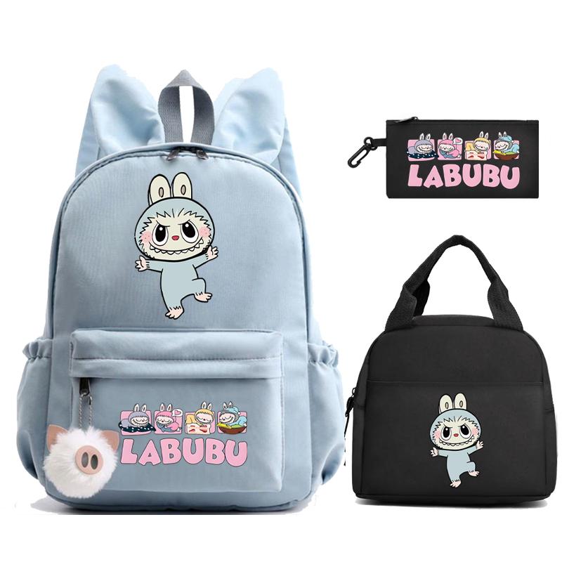 3Pcs/set Cute Printed Backpack Lunch Bag Pencil Case Children Girl Boy Mokoko Student Schoolbag Zimomo Kid Gift Mochila