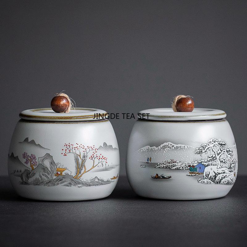 Ceramic Ru Kiln Tea Sealed Moisture-proof Jar Household Tea Storage Jar Retro Kung Fu Set Tea Storage Warehouse