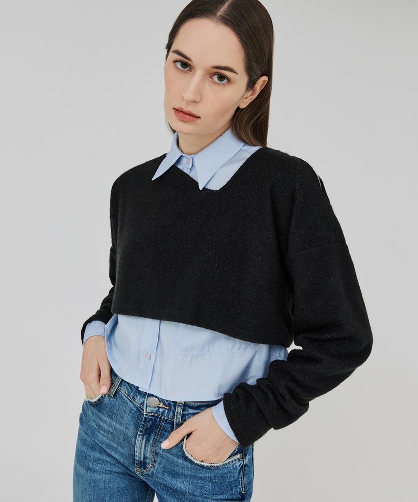 THEFRHT Cutout Two-Way Wool Crop Top (Black)