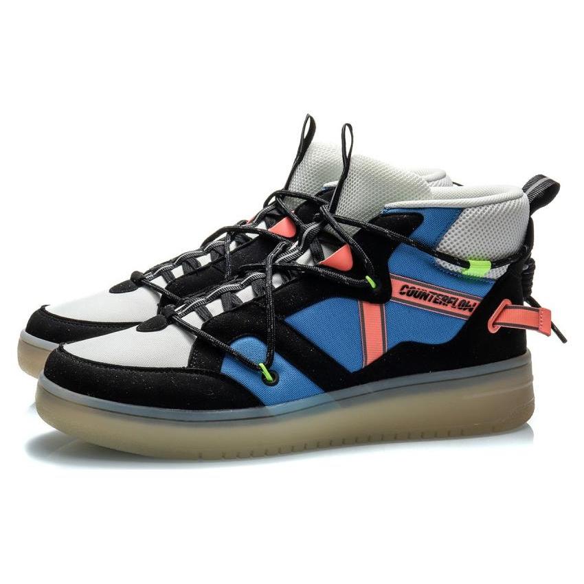 Li Ning Counterflow Hunter Slip Resistant Abrasion Resistant Mid top Skateboard Shoes Men's Black Blue AGCQ127-3