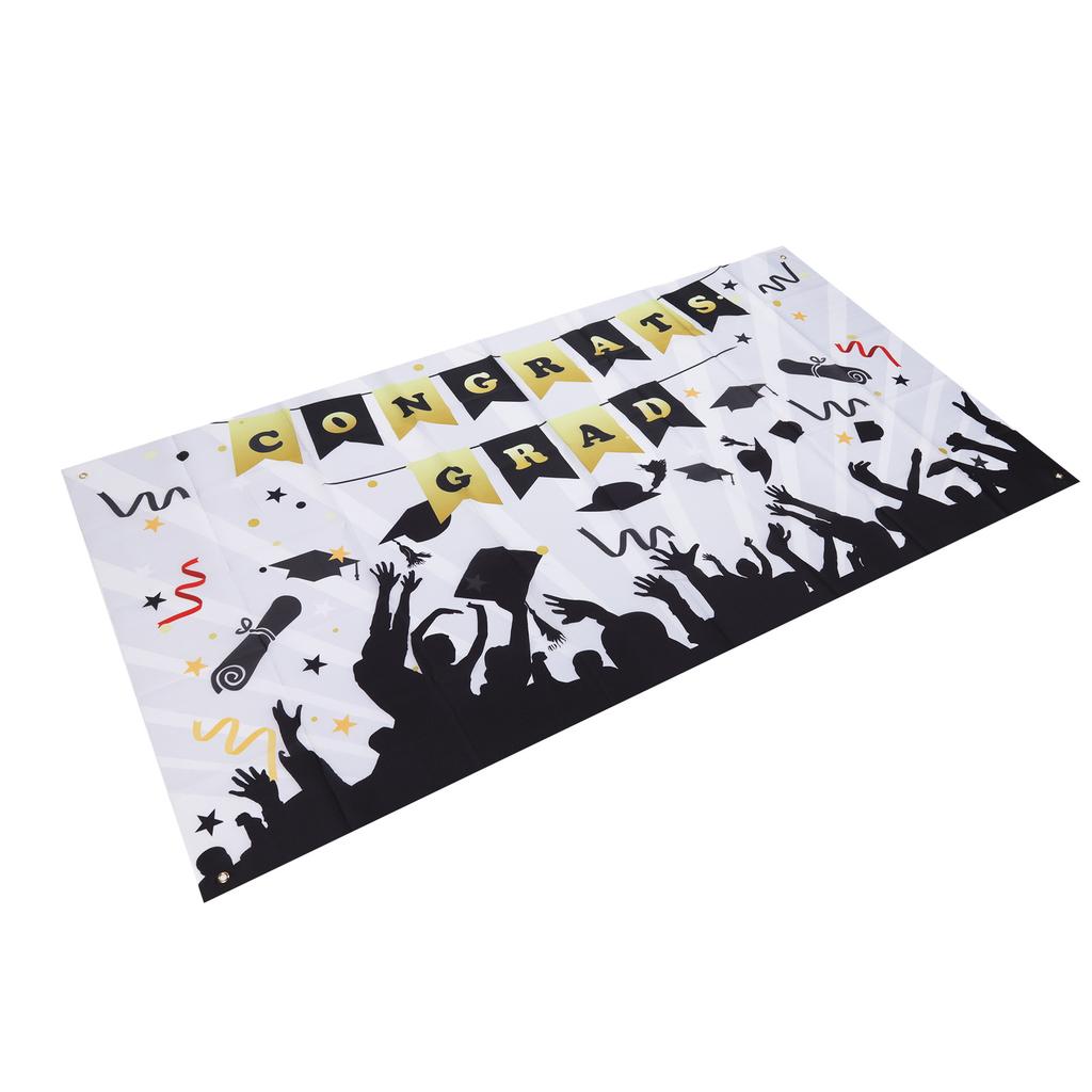 Graduation Banner Approx 71x38in Durable Polyester Fabric Fadeless Color 4 Eyelets Congrats Grad Banner for Graduation