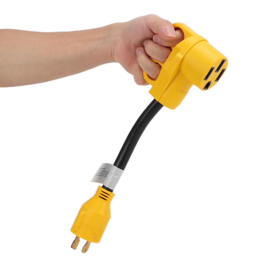 RV Generator Adapter with Grip Handle 30 Amp 4 Prong Locking Male Plug To 50 Amp Female Connector Fo