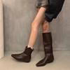 Cosy Soft Leather Women Knight Long Boots Fashion Button Combination Splicing Female Western Cowboy Booties