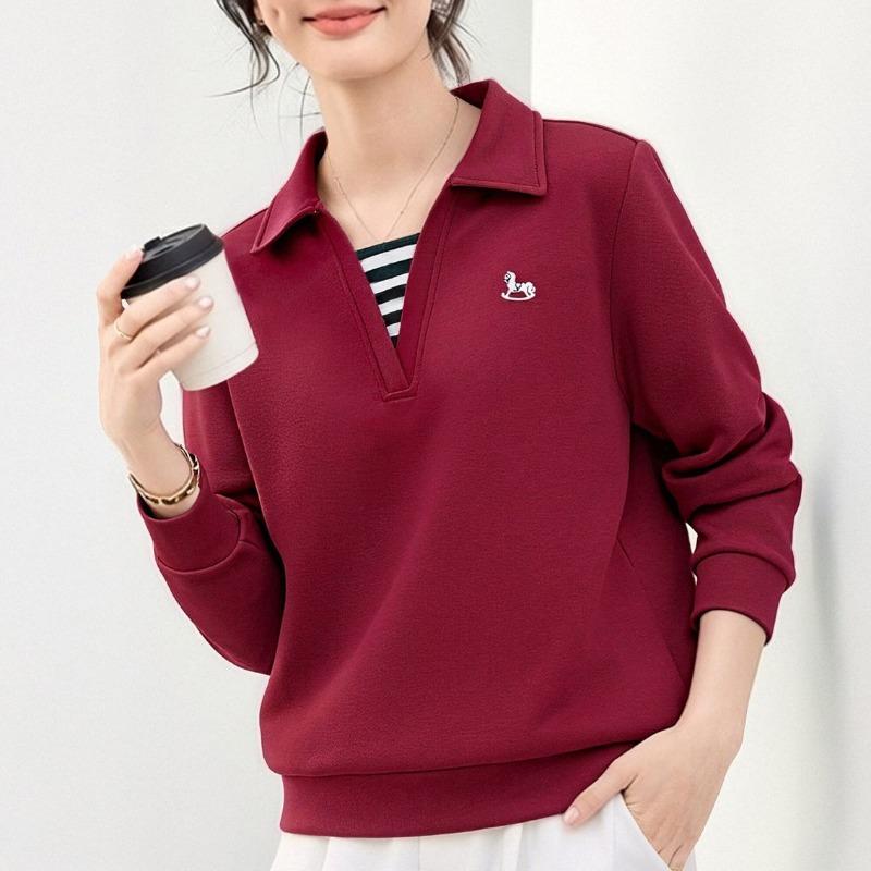 Women S Polo Neck Fake Two Piece Slim Fit Long Sleeve Hoodie Spring Autumn Casual Top