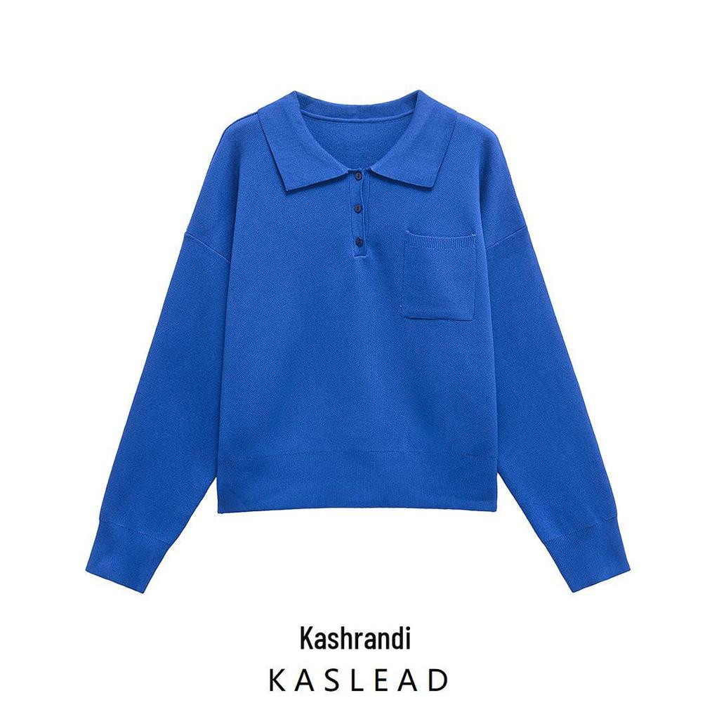 Spring 2025 Women's European & American Style Casual Knit Sweater with Pocket Detail