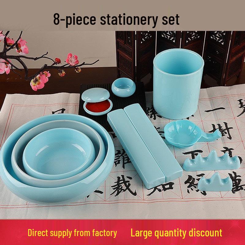 Porcelain-Look Jade Brush Washer: Durable, Water-Washable Ink Pad, Paperweight, Pen Holder, Ink Bowl.