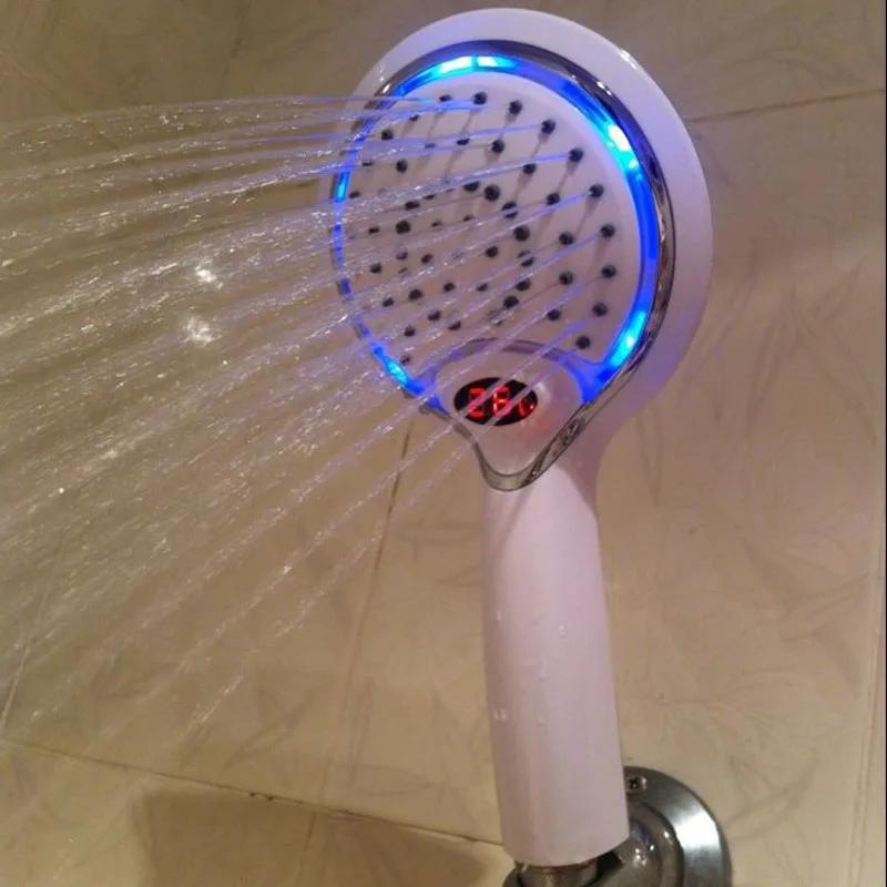 1pc LED Shower Spray Automatic Digital Temperature Sensor 3 Colors Change Water Powered New Shower Head Bathroom Accessories