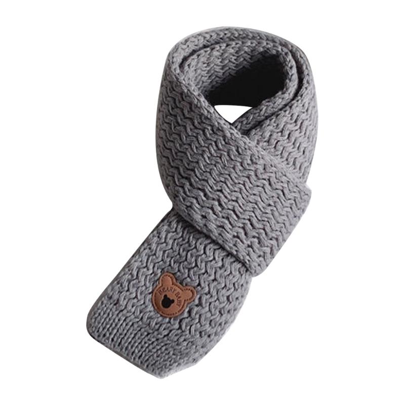 

Little Bear Label Knit Scarf Stylish Children s Winter Neck Cover Windproof Neckerchief Handmade Casual Neck Warmer сірий колір
