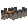 11 Piece Garden Bistro Set with Cushions Grey Poly Rattan