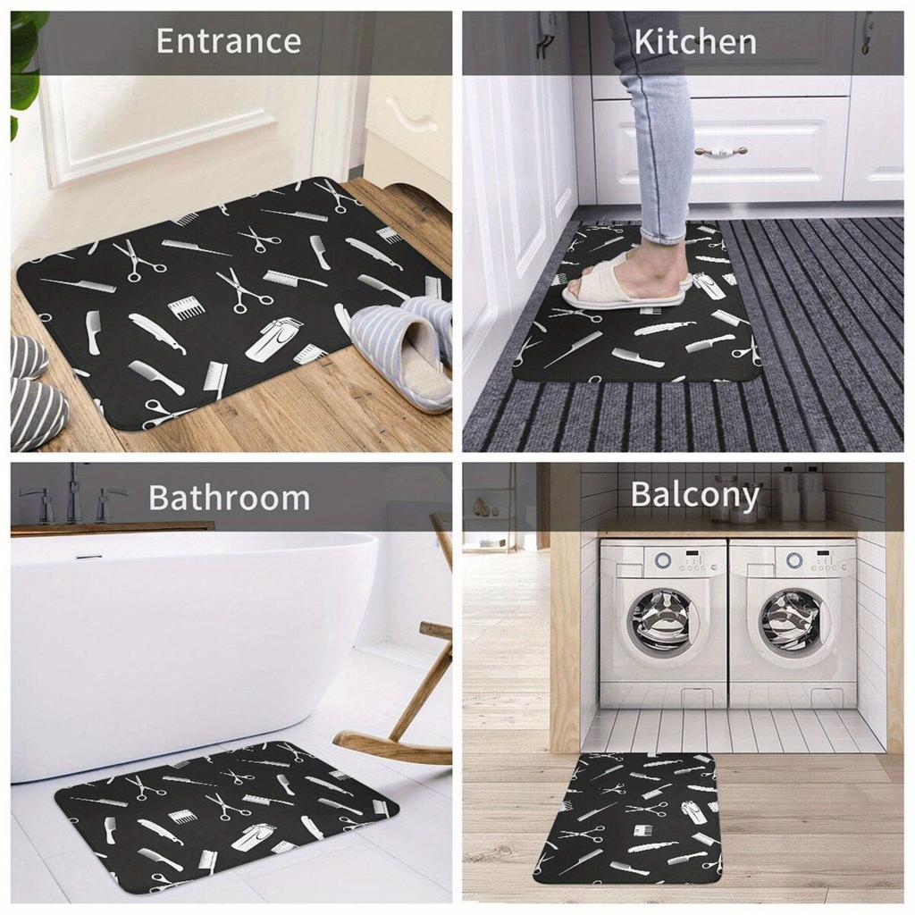 1PC Barber Kit Pattern Kitchen Rug Non-Slip Door Mats Pop Design Bathroom Rug Bath Mat Carpet for Home Sink Laundry Decor
