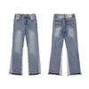 Trendy Wijde Jeans, Gewassen, Slijtageplekken, Patchwork, Unisex Stijl