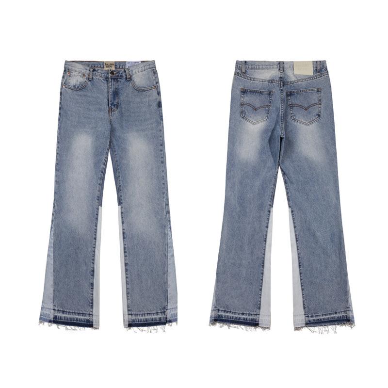 Trendy Wijde Jeans, Gewassen, Slijtageplekken, Patchwork, Unisex Stijl