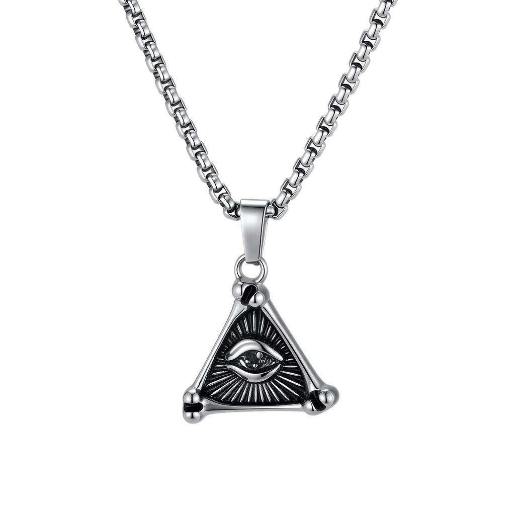 Vintage Eye of God Pendant Necklace for Men, Stainless Steel All-Seeing Eye Necklace, Retro Fashion Jewelry Accessories Gift