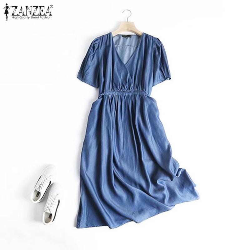 

ZANZEA Женское свободное повседневное летнее платье с v-образным вырезом и короткими рукавами