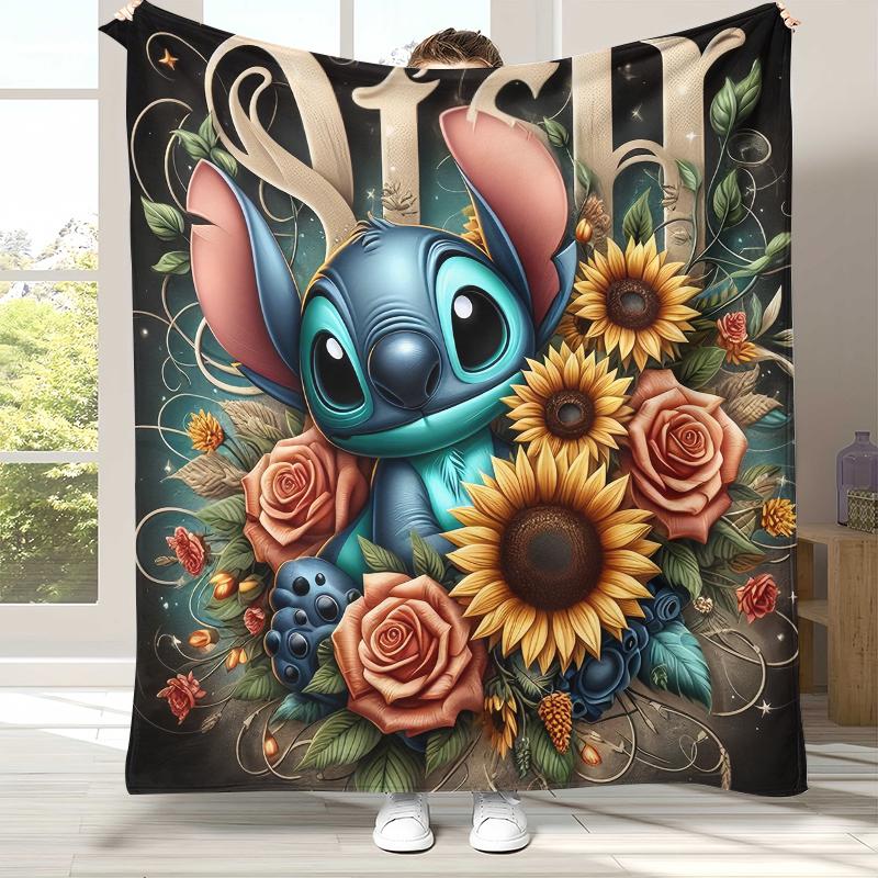 Cartoon S-Stitch Kawaii Flannel Blanket,Ultra Soft Warm Plush Throw for Home Bedroom Bed Sofa Cover Camping Picnic Gift Kids
