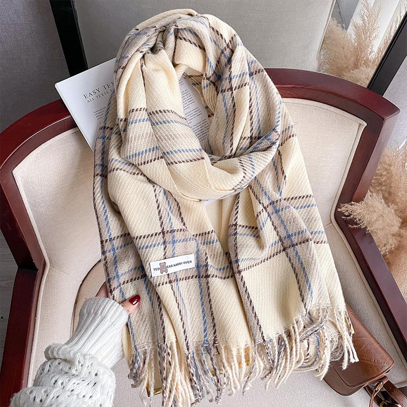 Retro style high-end atmosphere plaid scarf women's autumn and winter versatile imitation cashmere scarf shawl