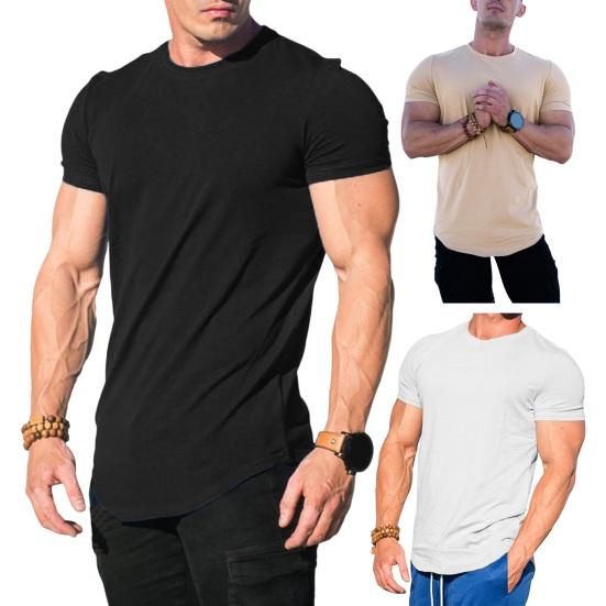 Men Sport Top Round Neck Thin Sweat Absorption Quick-drying Short Sleeve Solid Color Basketball Training Fitness Workout T-shirt
