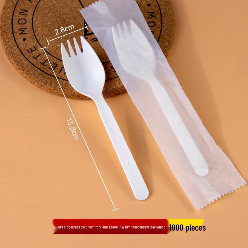 Disposable Biodegradable PLA Cutlery Set: Knife, Fork, Spoon with Long Handle and Thick Design