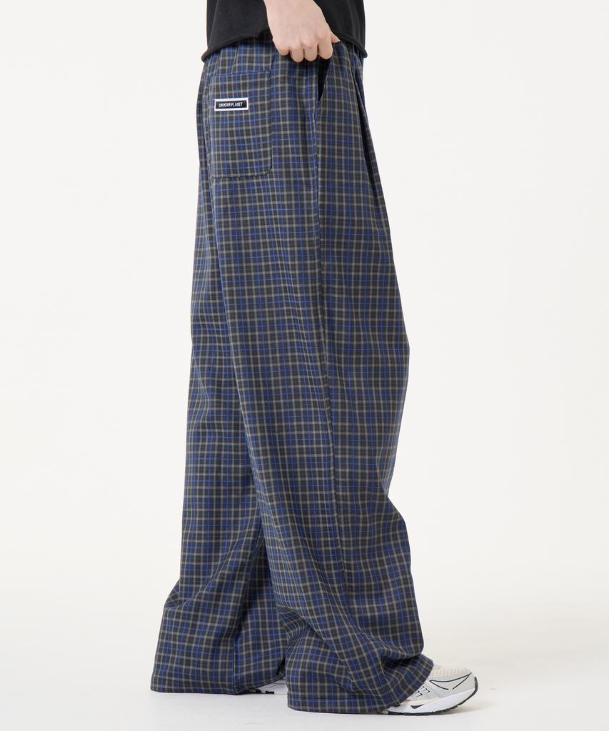 UNKNOWN PLANET Check Elastic Waist Slacks Pants Blue