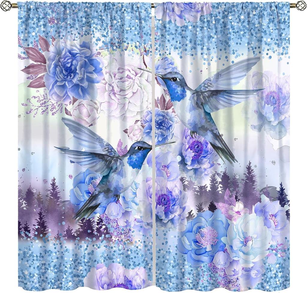 Birds Bible Verse Kitchen Curtains, Christian Rustic Flower Cross Scripture Quote Hummingbird Window Drapes For Bedroom